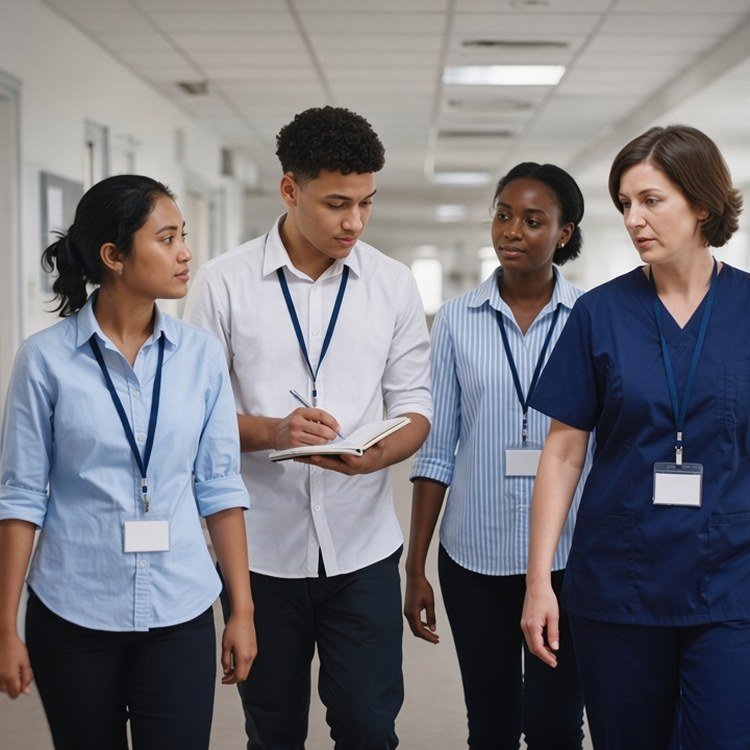 Medical students on a ward round during a UK medical elective